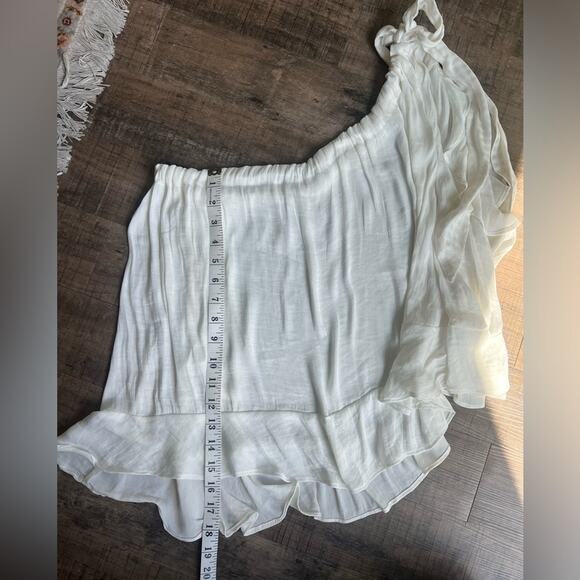 FREE PEOPLE ONE SHOULDER FLOWY IVORY BLOUSE RUFFLE TRIM SMALL - Picture 9 of 11